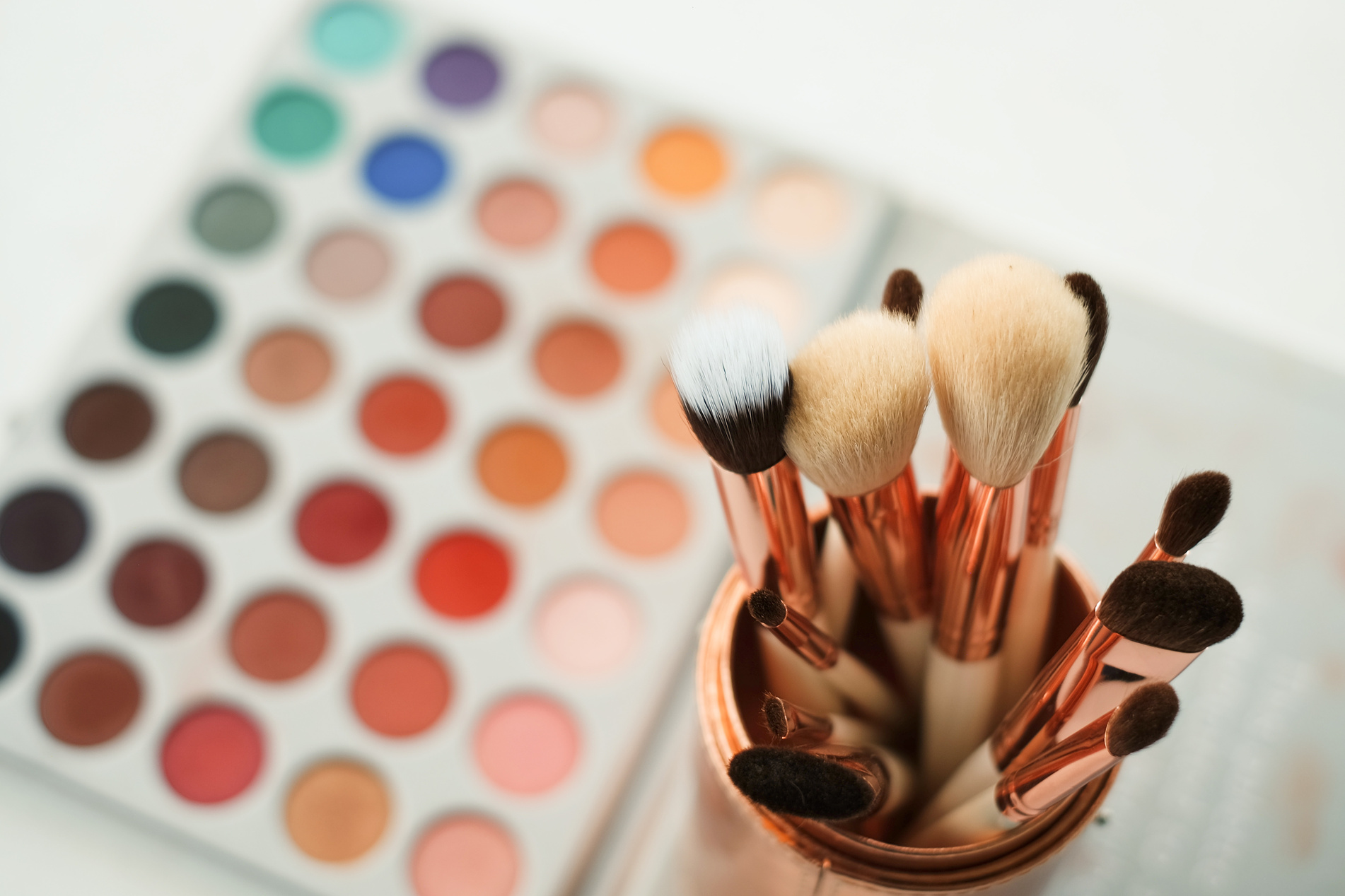 Different Types of Brushes  in Container and Eyeshadow Palette